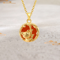wholesale S925 Sterling Silver National Tide Bamboo Panda Necklace for Women with Southern Red Agate, Minimalist Design Mascot Collarbone Chain-You Bamboo Panda Necklace (Chinese Style) / Approx. 2.73g DZ013732-1