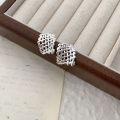 wholesale S925 Sterling Silver French Minimalist Woven Stud Earrings Women Small Design High-End Square Heavy Duty Earrings-0-3