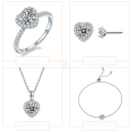 wholesale 925 Sterling Silver Light Luxury Three-Piece Set Necklace Earrings Bracelet with Heart Design and Moissanite Inlaid Pendant Jewelry Suite-0-2