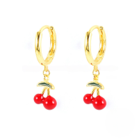 wholesale S925 Sterling Silver Enamel Fruit Drop Earrings, Fashionable And Creative European And American Hot-sale Earrings-Gold-Cherry