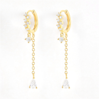 wholesale S925 Sterling Silver Full Rhinestone Chain Tassel Long Drop Ear Cuff-gold