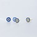 wholesale S925 Silver Nalan Evil Eye Earrings Women's Cute Full-Diamond Round Turkish Blue Eye Earrings E9258-0-0