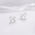 wholesale S925 Sterling Silver Bow Ribbon Ear Studs for Ear Piercing Care, Minimalist and High-End Earrings, Little Red Book Viral Style-0-2