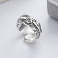 wholesale S925 Sterling Silver Korean-style timeless hexagram feather 3D trendy fashion open ring-0-1