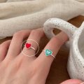 wholesale 925 Sterling Silver Enamel Heart Bow Adjustable Ring Women's Korean New Ins Trendy Versatile Statement Ring-0-7