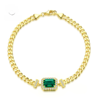 wholesale Metal Material, Mu Jing Jewelry New Simulated Emerald 6*8 Bracelet Simple Fashion Sense High-End Sense 1 Carat Bracelet for Women-Bracelet 17cm 925 silver