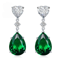 wholesale Metal Material: New European and American High Carbon Diamond Pear Drop 10*14 Green Diamond Earrings Ear Studs Women Cross-Border Style-0-0