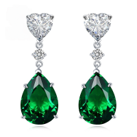 wholesale Metal Material: New European and American High Carbon Diamond Pear Drop 10*14 Green Diamond Earrings Ear Studs Women Cross-Border Style-E277 Green Diamond 925 Silver