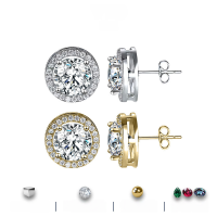 wholesale S925 Sterling Silver Minimalist Cross-Border Moissanite Stud Earrings for Women, Round Bezel-Set Small Fashion Wholesale-S925 silver round butterfly earrings (white)  10 points + 10 points with two certificates