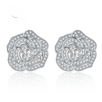 wholesale Metal material, elegant and high-end small luxury style camellia earrings, Instagram and Xiaohongshutrendy, exquisite and elegant rose ear accessories-E255 Camellia Earrings 925 Silver