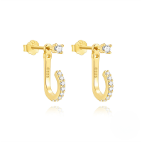 wholesale 925 Sterling Silver Adjustable C-hoop Earrings With Classic Stud,-Gold 925 silver