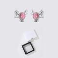 wholesale Original Christmas Reindeer Earrings 925 Sterling Silver Sweet Pink Cat Eye Earrings, Wholesale Gift for Girlfriend-0-6