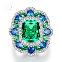 wholesale S925 Sterling Silver Moojing Jewelry New Secret Garden 8*10 Simulated Green Tourmaline European and American Style Ins Live-R306 Green Tourmaline Ring Size 8