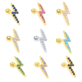 wholesale S925 Sterling Silver Single Lightning Prong-set Zircon Threaded Ear Stud, Trendy Ins Cartilage Piercing Earring-0-0