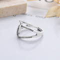 wholesale S925 Sterling Silver Irregular Cross Inlaid Small Zircon Ring Creative and Individualistic Style Sweet and Edgy Fashion Index Finger Ring-0-2