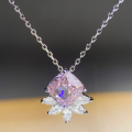 wholesale PT950 gold-plated S925 silver versatile pink diamond necklace with ice flower cut and radiant cut zircon pendant-0-0