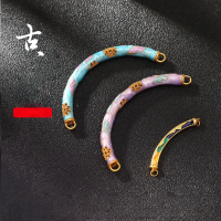 wholesale S925 gold-plated ancient enamel technique, fired blue semi-bangle curved tube accessories for handcrafted DIY braided bracelet jewelry parts-Thousand Miles of Rivers and Mountains, Two Ears