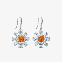 wholesale 925 Sterling Silver Jewelry 5ct High Carbon Diamond Earrings 7*7 Color-Changing Orange Flower Bloom European and American Luxury-Sea Blue【E-0623】>Main Stone 7*7