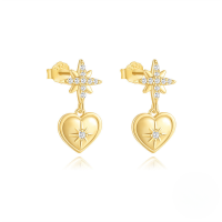 wholesale S925 Sterling Silver Eight-pointed Star Heart Pendant Stud Earrings With Pearl And Rhinestone-Gold#1 925 Silver