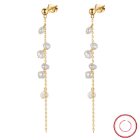 wholesale S925 Sterling Silver Baroque Pearl Earrings, Fashionable and Elegant Ear Threads, Direct from Manufacturer-14K gold + pearls about 4-5mm, 1.2*1.5 carve cross chain, length: 7.5cm, weight: 2.4g 925 silver