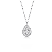 wholesale 925 Sterling Silver Geometric Teardrop Zircon Inlaid Pendant Necklace, Minimalist Ins Style Small and Chic Luxury High-end Feeling for Women-Platinum-35+5cm 925 silver