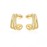 wholesale 925 Sterling Silver C-shaped Wave Single Row Zircon Accent Earrings, Cross-border Hot Seller, Classic Versatile Irregular Hoops-Gold#2 925 Silver