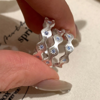 wholesale S925 Sterling Silver Blue Diamond Starry Frosted Ring, Minimalist Design, Light Luxury High-End Feel, Index Finger Ring, Versatile Adjustable Open Band-White gold Adjustable opening