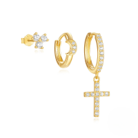 wholesale S925 Sterling Silver Eight-pointed Star Moon Pendant Ear Hoop Set With Classic European Evil Eye And Zircon Accents-Set of 3 - Gold#1 925 Silver