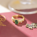 wholesale Pure Silver with Retro Gold Tone Lab-Grown Emerald Sugar Loaf 5*6mm Ring for Women, Popular on Xiaohongshu-0-0