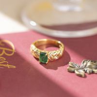 wholesale Pure Silver with Retro Gold Tone Lab-Grown Emerald Sugar Loaf 5*6mm Ring for Women, Popular on Xiaohongshu-Sugar Tower 5*6mm US Size 8