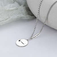 wholesale S925 Sterling Silver Retro Vintage Street Sport Style Hook Pattern Round Pendant with Side Chain Necklace-YL187/approx. 9.3g 925 silver