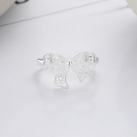 wholesale S925 Sterling Silver Small Fresh Fairy-style Filigree Hollow Bow Elegant and Versatile Ladies' Adjustable Ring-YFJ1076/approx. 2.7g Adjustable opening