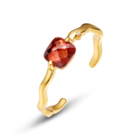 wholesale S925 Sterling Silver Autumn Winter New Simple Geometric Square Garnet Ring Adjustable Open Ring Wholesale from Manufacturer-10K gold + swimming paint Adjustable opening