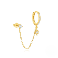 wholesale S925 Sterling Silver New Eight-pointed Star Rhinestone Fringe Chain Earring With Pearl-Single gold#1&gt;925 silver