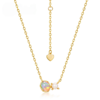 wholesale S925 Sterling Silver New Korean and Japanese Light Luxury Style Minimalist Geometric Opal Necklace for Women, Ins Cross-Border Supply-10K gold + swimming paint  925 silver