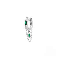 wholesale S925 Sterling Silver Geometric Tassel Chain Square Zircon Pendant Earrings-Single platinum-green diamond 925 silver