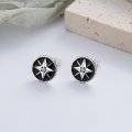 wholesale S925 Sterling Silver Retro Vintage Resin Sun and Star Pattern Earrings, Trendy Minimalist Stud Earrings-0-1