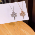 wholesale S925 Sterling Silver Artisan Dynamic Cupid Necklace, Light Luxury Elegant High-End Angel Key Pendant Collarbone Chain-0-1