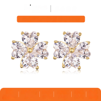 wholesale 925 Sterling Silver Flower Moissanite Earrings Heart-shaped Four-petal Design Sweet Style Women's Bestseller Hot Selling on Independent Websites-Gold 2.4 carats (with certificate)  925 silver