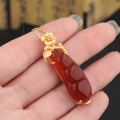 wholesale Silver-certified new Chinese-style red chalcedony Fu Dou jade pendant with red agate, women's metaphysical energy jewelry-0-3