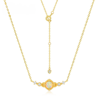 wholesale S925 Sterling Silver New Korean Fashion Versatile Women's Minimalist Geometric Opal Necklace Wholesale from Manufacturer-925 silver