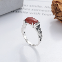wholesale S925 Sterling Silver Retro Vintage Pattern Design Ring Ethnic Style Southern Red Agate Index Finger Ring-1242FJ/approx. 2.7g Adjustable opening