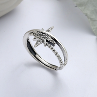 wholesale S925 Sterling Silver Korean Dongdaemun Double-Layer Hollow-Out Design Rice Star Index Finger Ins Style Open Adjustable Ring for Women-YFJ415/approx. 2.2g Adjustable opening