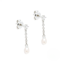 wholesale S925 Sterling Silver Rhinestone Pearl Fringe Earrings, Minimalist Korean Style Ins Ear Wires-Platinum-Style 2 925 Silver