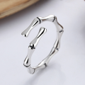 wholesale S925 Sterling Silver Minimalist Ins Bamboo Joint Thin Ring Stackable Adjustable Open Ring for Men and Women-0-0