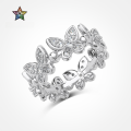 wholesale S925 Sterling Silver Cross-Border New Style Women's Butterfly Ring with Micro-Paved Zircon, Fashionable and Exquisite Closed Adjustable Wholesale Ring-0-0