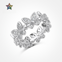 wholesale S925 Sterling Silver Cross-Border New Style Women's Butterfly Ring with Micro-Paved Zircon, Fashionable and Exquisite Closed Adjustable Wholesale Ring-Platinum DY121068-SW-WH 9