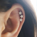 wholesale S925 Sterling Silver Three Five-pointed Stars Snowflake Threaded Ear Stud, Cold Style Women's Ear Cartilage Stud-0-2