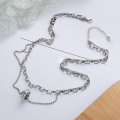 wholesale Metal: S925 Pure Korean-style antique finished Thai silver beaded chain minimalist double-layer circle pendant necklace-0-1