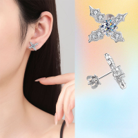 wholesale S925 Sterling Silver Cross Moissanite Full Diamond Earrings with Colorful Diamonds, Fashionable, Minimalist, Niche Design, Versatile Ear Accessories-50 points + 50 points (zircon) earrings 925 silver